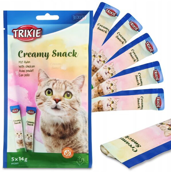 Trixie Creamy Snack with chicken, 5×14g - gardums  ar mājas putnu gaļu un taurīnu kaķiem
