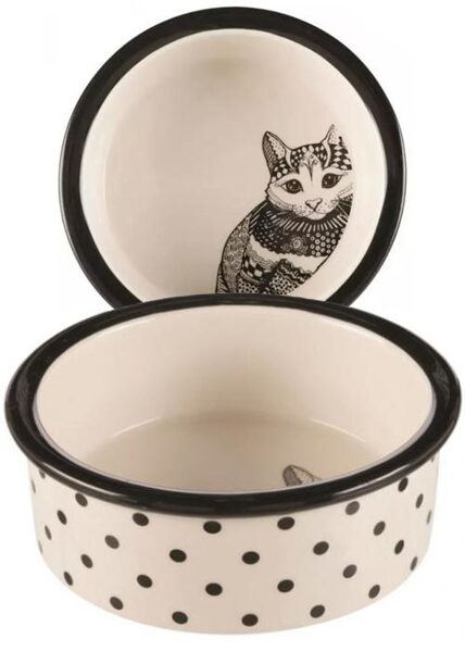 Keramiskā bļoda kaķiem - Trixie Zentangle ceramic bowl, 0.3 l/ø 12 cm, white/black