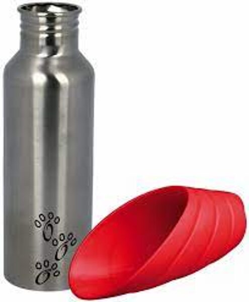 Ceļojumu ūdens pudele - Trixie Bottle with bowl, stainless steel/plastic, 750 ml