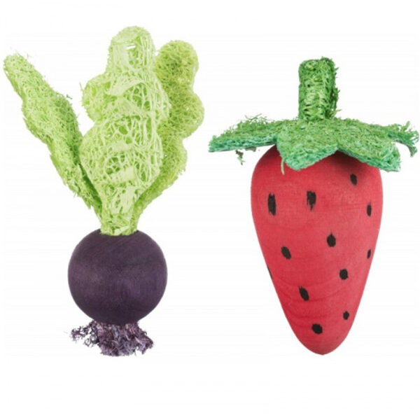 Trixie Set of strawberry/beetroot, wood/loofah, 6/9 cm