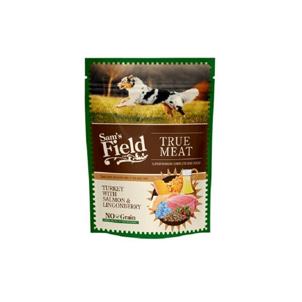 Sam's Field DOG POUCH Turkey with Salmon & Lingonberry, 260g - konservēta barība suņiem 