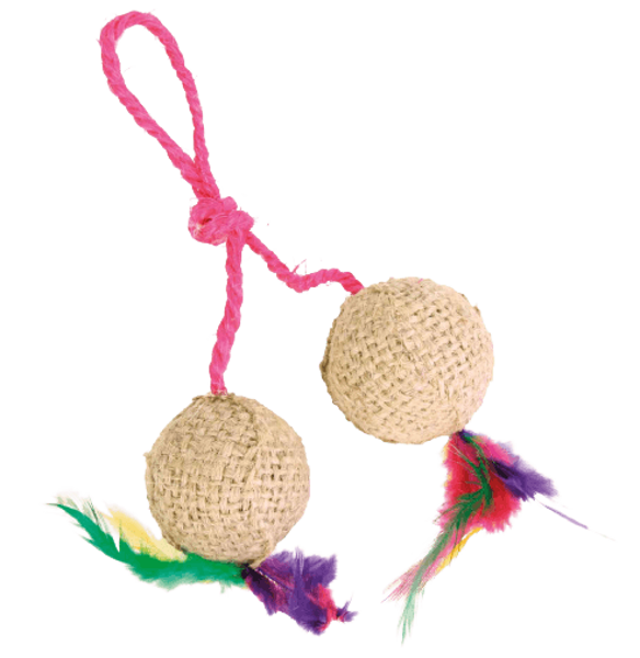 Rotaļlieta kaķiem – Trixie 2 balls on a rope, jute, ø 4.5 cm
