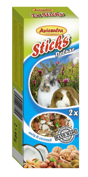 Avicentra Sticks deluxe with nuts & coconut for rabbits and guinea pigs 2*60gr - nūjiņas ar riekstiem un kokosriekstiem trušiem un jūrascūciņām