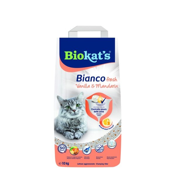 Gimborn Biokat's Bianco Fresh Vanilla/Mandarin 5 kg - комкующийся наполнитель из белой  глины